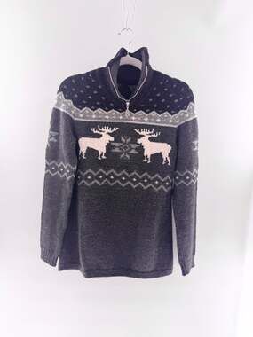 Bogner Wool-Blend Fair Isle Long Sleeve 1/4-Zip Winter Jumper Sweater Black 6